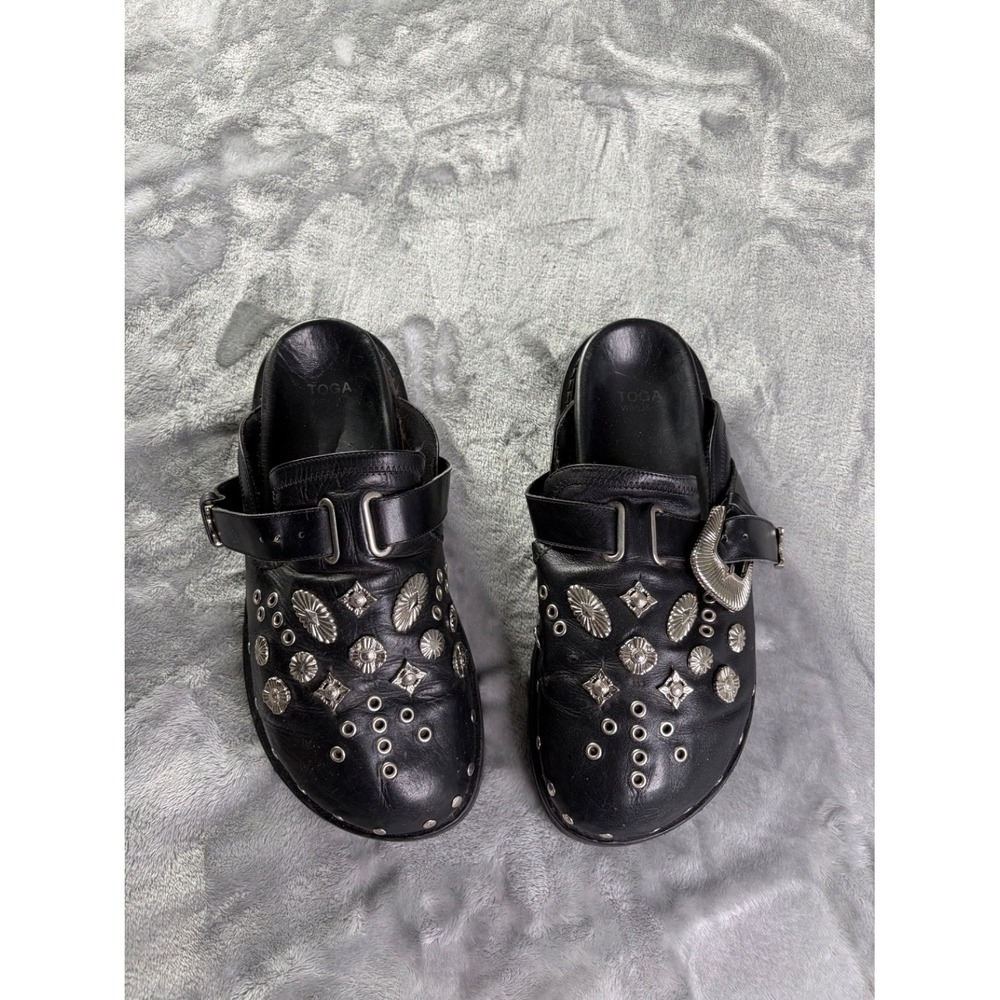 Toga Virilis Metal Western Embellished Clogs Mule EU 41 Black Mens leather Flaw